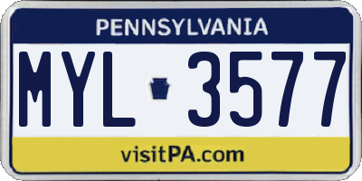 PA license plate MYL3577
