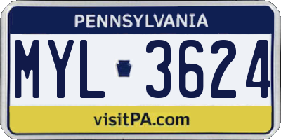 PA license plate MYL3624