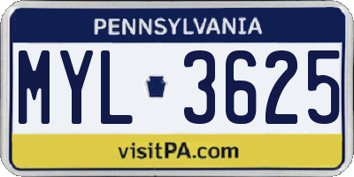 PA license plate MYL3625