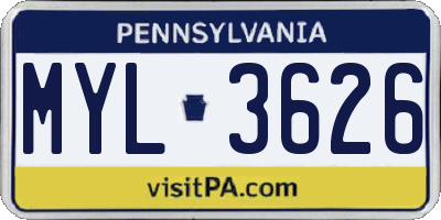 PA license plate MYL3626