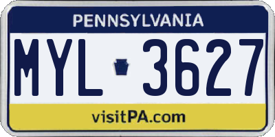 PA license plate MYL3627