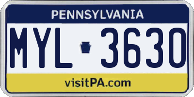 PA license plate MYL3630