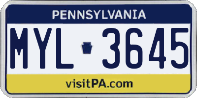 PA license plate MYL3645