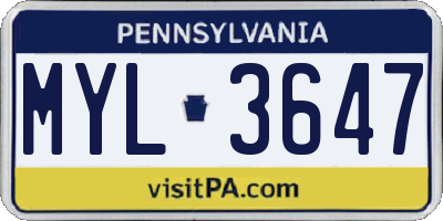 PA license plate MYL3647
