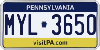 PA license plate MYL3650