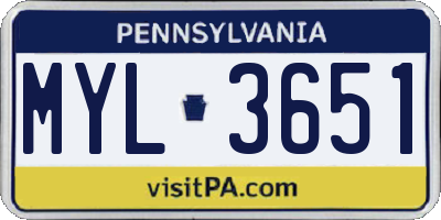 PA license plate MYL3651