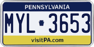 PA license plate MYL3653