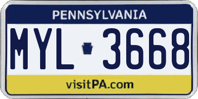 PA license plate MYL3668
