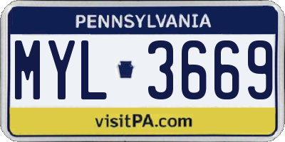 PA license plate MYL3669