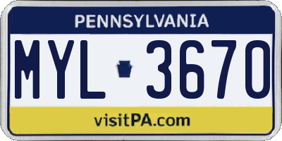 PA license plate MYL3670