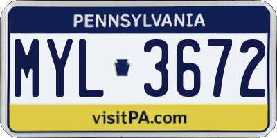 PA license plate MYL3672