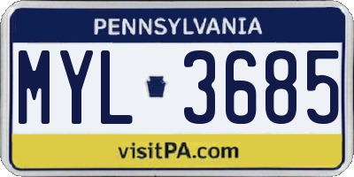 PA license plate MYL3685