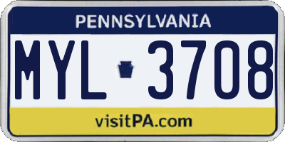 PA license plate MYL3708