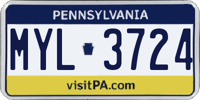 PA license plate MYL3724