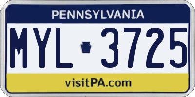 PA license plate MYL3725