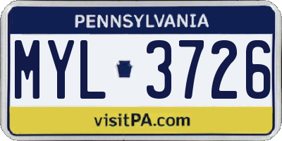 PA license plate MYL3726