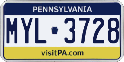 PA license plate MYL3728