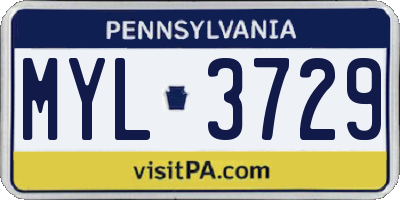PA license plate MYL3729