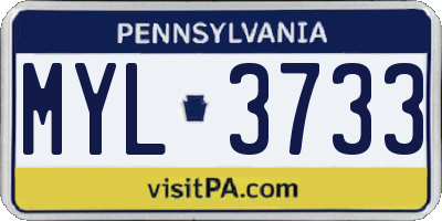PA license plate MYL3733
