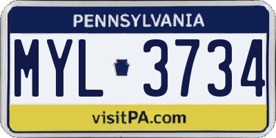 PA license plate MYL3734