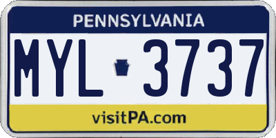 PA license plate MYL3737