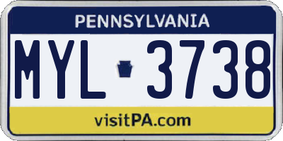 PA license plate MYL3738