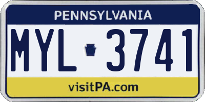 PA license plate MYL3741