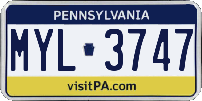 PA license plate MYL3747