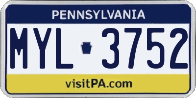 PA license plate MYL3752