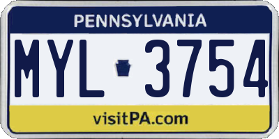 PA license plate MYL3754