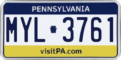 PA license plate MYL3761