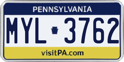 PA license plate MYL3762