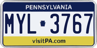 PA license plate MYL3767