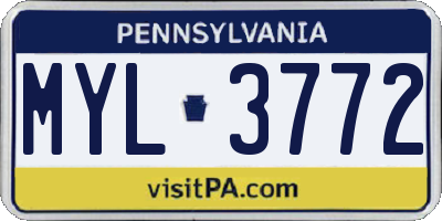 PA license plate MYL3772