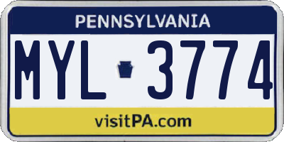 PA license plate MYL3774