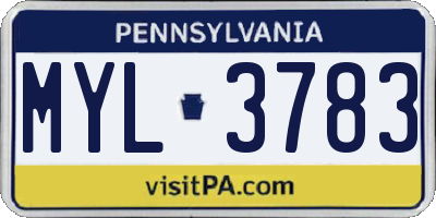 PA license plate MYL3783