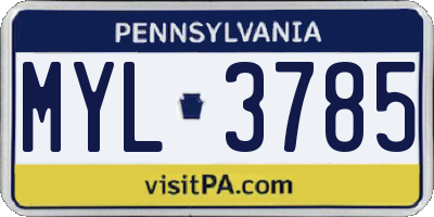PA license plate MYL3785