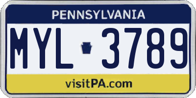 PA license plate MYL3789