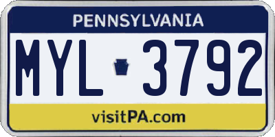 PA license plate MYL3792