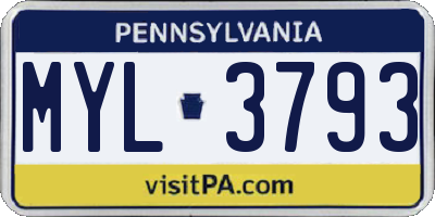 PA license plate MYL3793