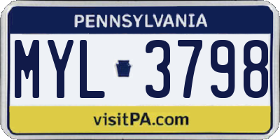 PA license plate MYL3798