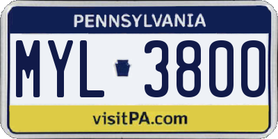 PA license plate MYL3800