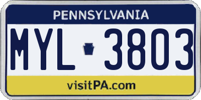 PA license plate MYL3803