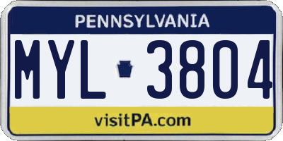 PA license plate MYL3804