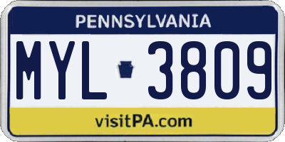 PA license plate MYL3809