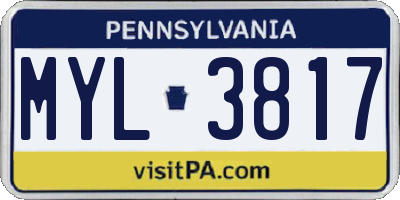 PA license plate MYL3817