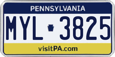 PA license plate MYL3825