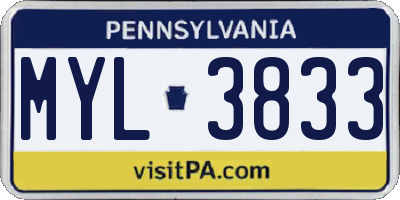 PA license plate MYL3833