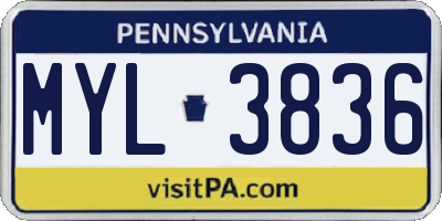 PA license plate MYL3836