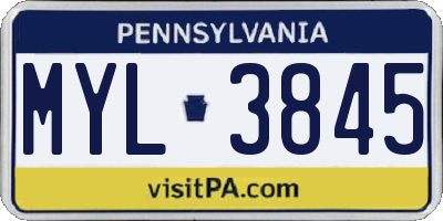 PA license plate MYL3845